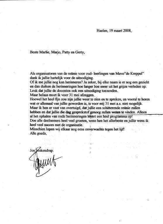 Reactie per brief door Jos Jeukendrup